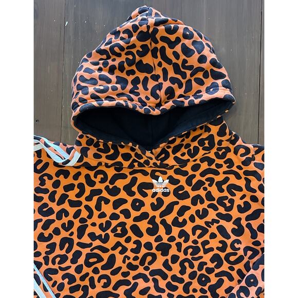 Adidas Rich Mnisi Cheetah Animal Print Hoodie Sweatshirt Orange Womens XXXL 3XL - Picture 2 of 8